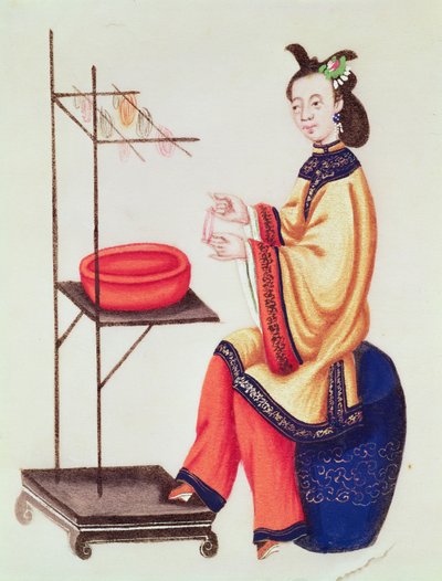 Eine chinesische Frau macht eine Spule, Qianlong-Periode von Chinese School